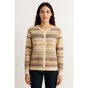 Dressbarn Fair Isle Patterned Button Front Ramie Blend Cardigan 18/20